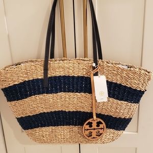 Tory Burch Striped Straw Beach Bag Brand New!